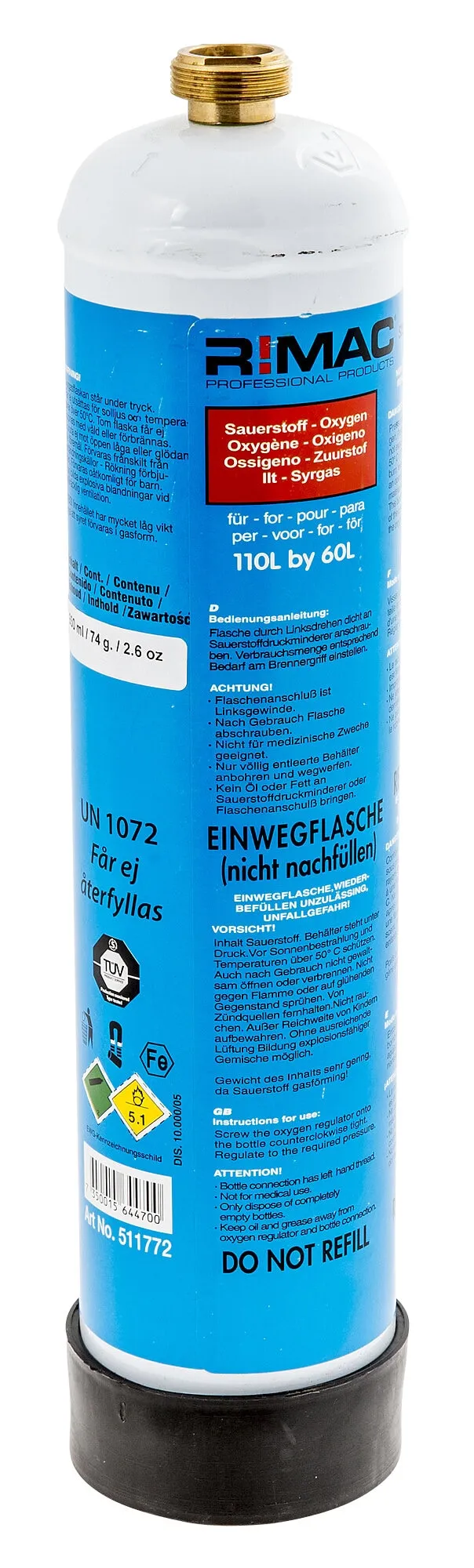 Oxygenflaska till 492580, äldre modell 930 ml