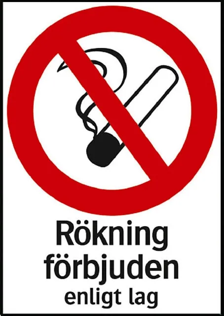Skylt Rökning förbjuden enligt lag, 210x297 mm