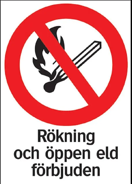 Skylt Rökning och öppen eld förbjuden, 297x210 mm