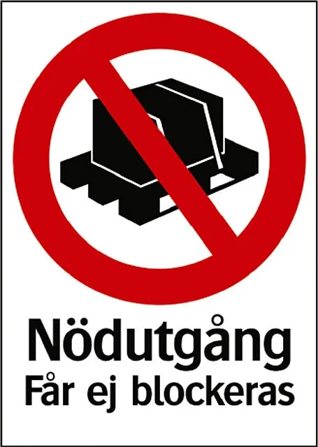 Skylt Nödutgång får ej blockeras, 297x210 mm