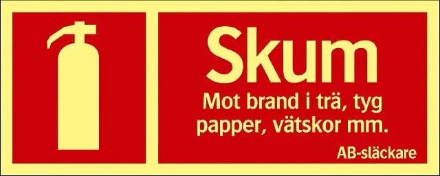 Skylt Brand Skum AB-släckare, 250x100 mm