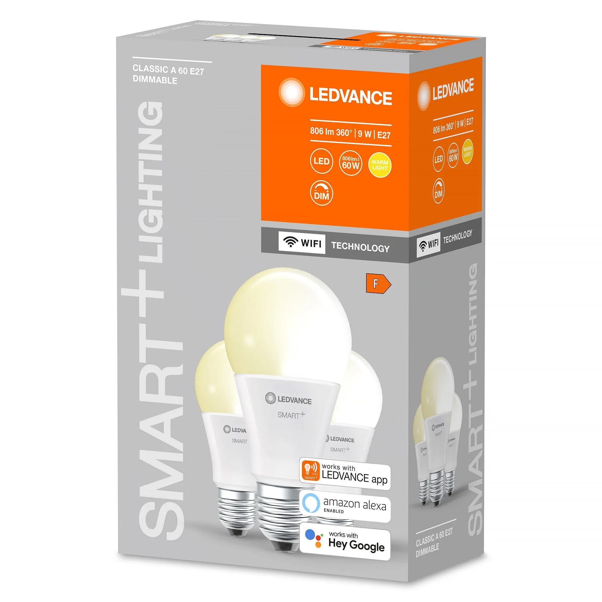 LED-lampa Smart+ WiFi, dimbar, E27, 9 W, 3-pack