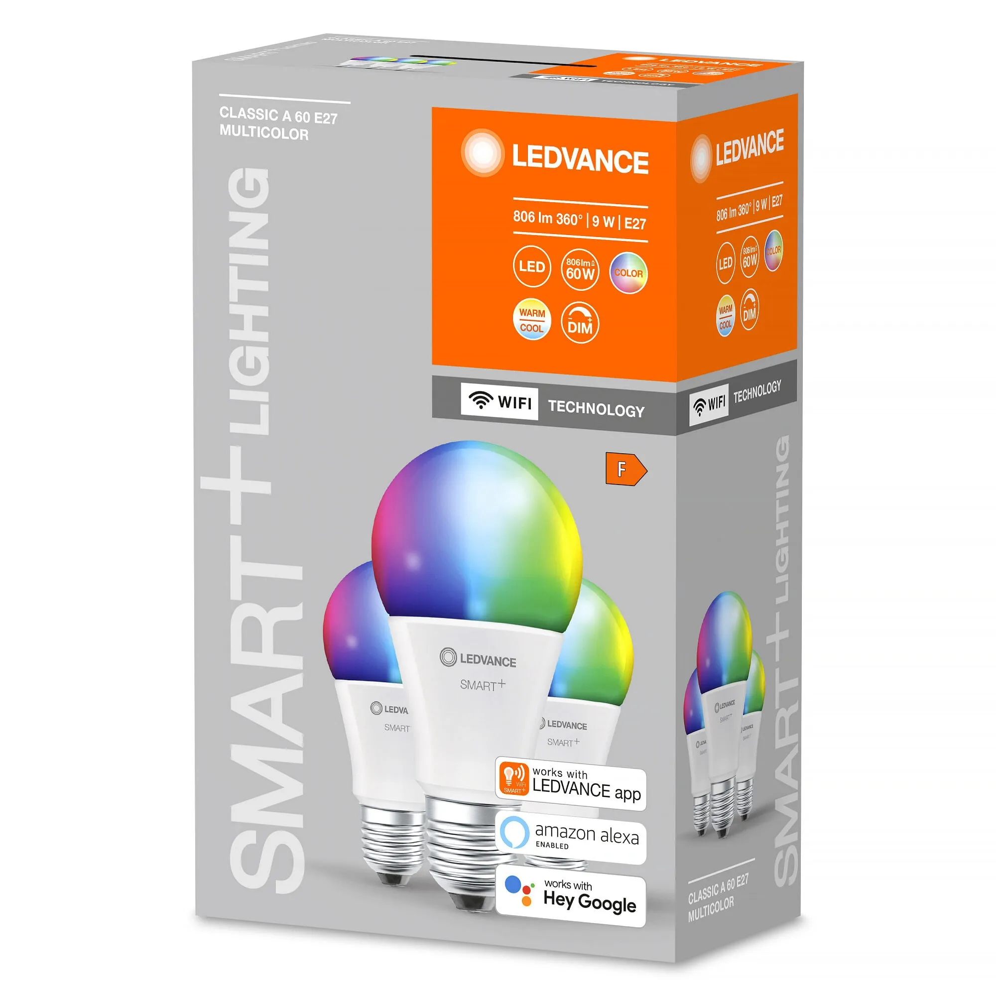 LED-lampa, Smart+ WiFi, multifärg, dimbar, E27, 9 W, 3-pack