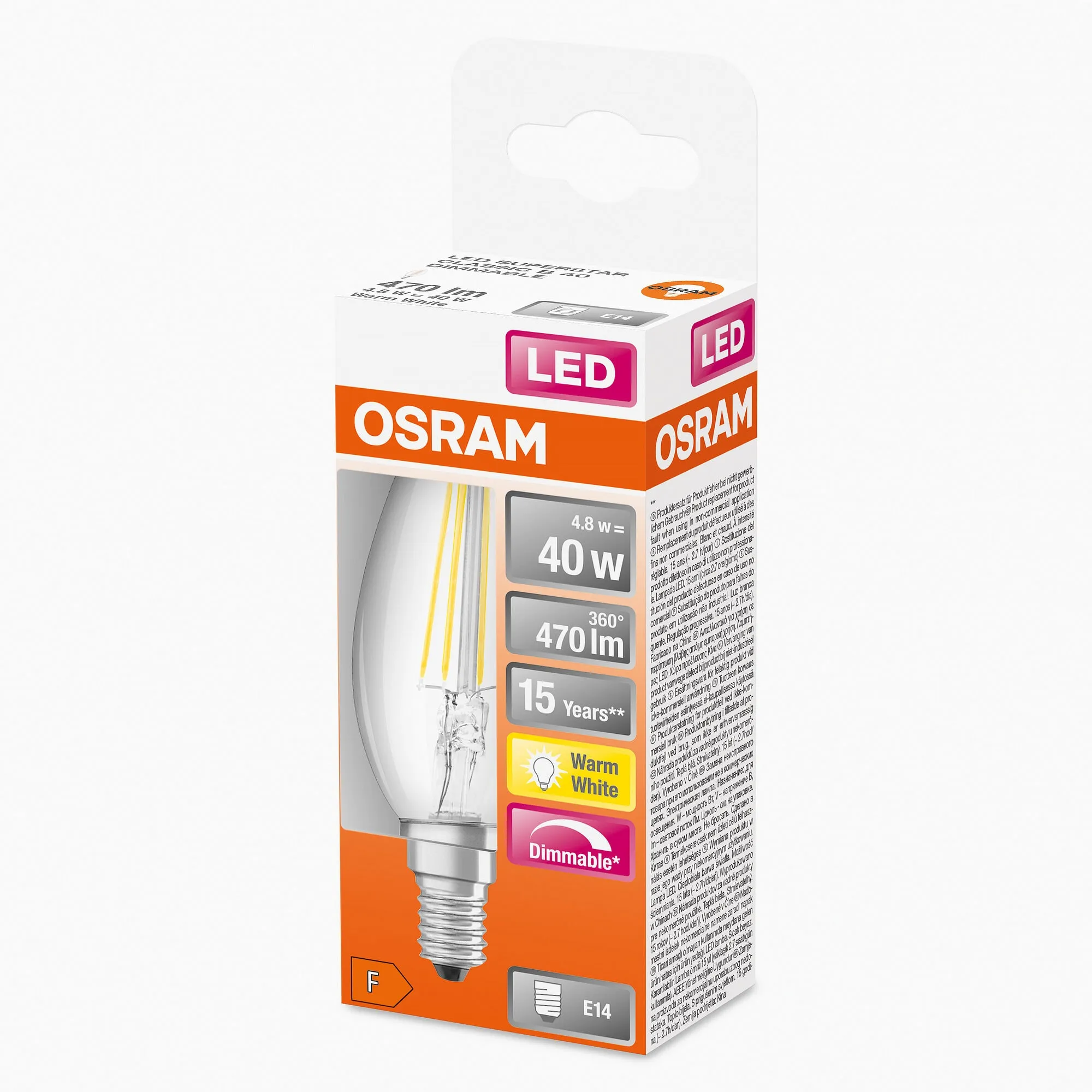 LED-lampa kron, klar, dimbar, E14, 4,8 W