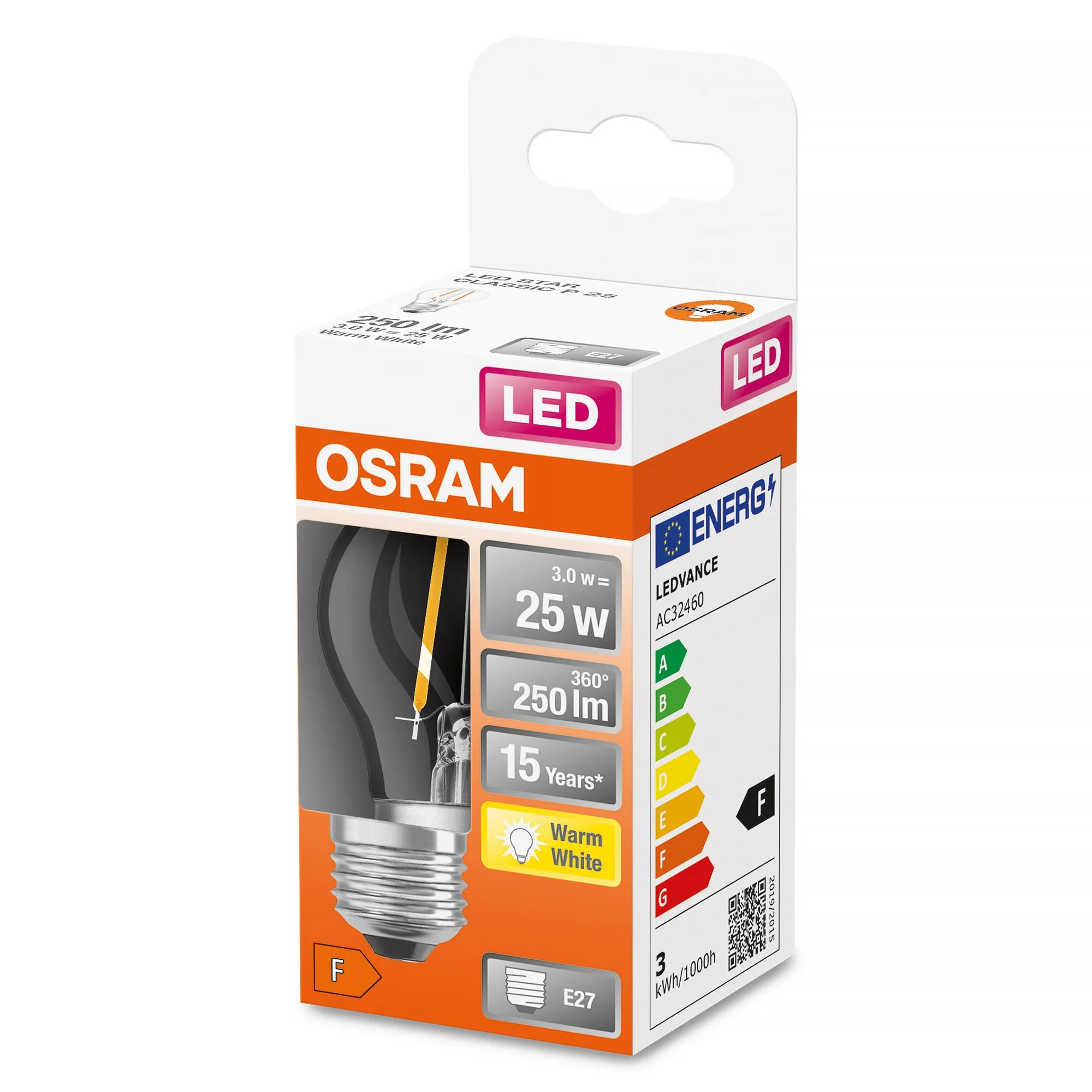 LED-lampa klot, klar, E27, 2,5 W