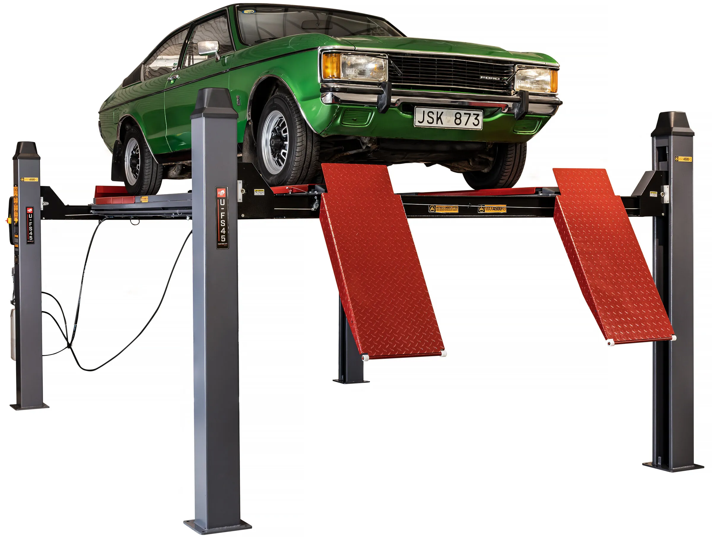 Fyrpelarlyft med frihjulslyft, 4500 kg