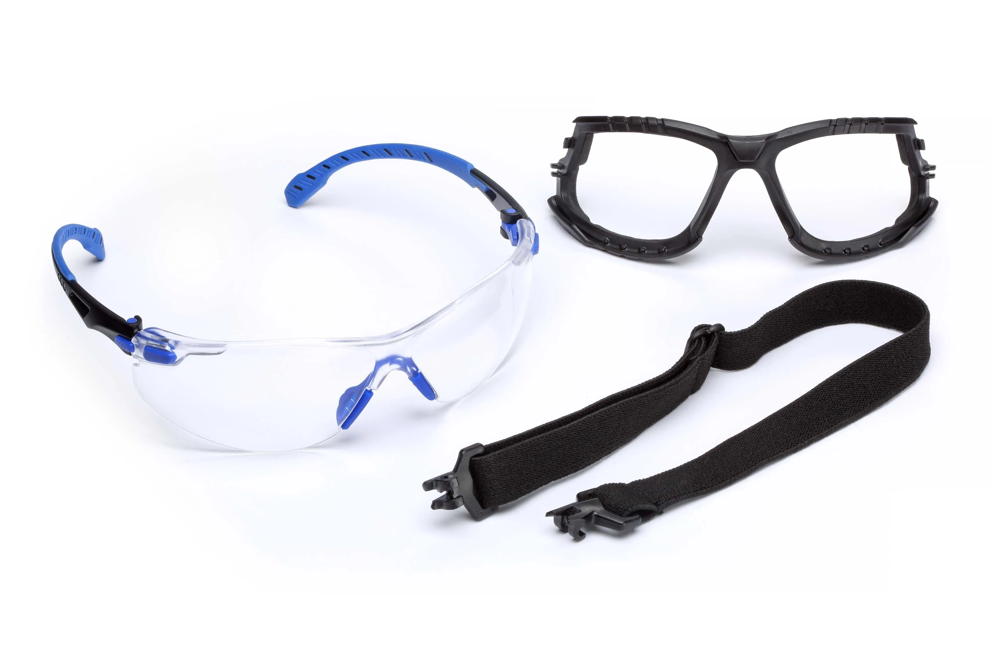 Skyddsglasögon Solus 1000, goggles med skumtätning & rem, klar lins med reptålig anti-fog-beläggning, blå/svart båge, S1101SGAFKT-EU