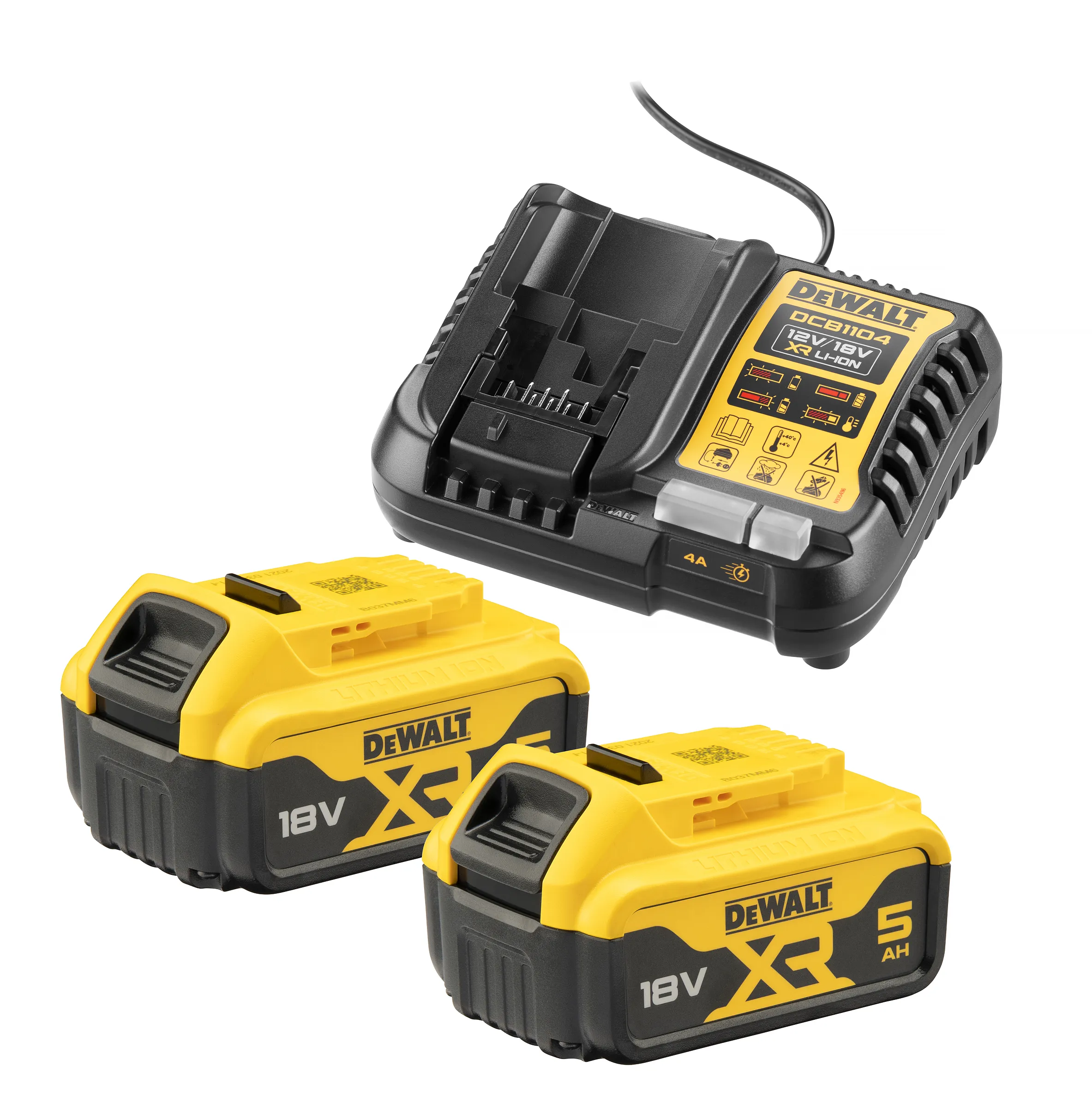Batterikit, 2 st 18V 5,0 Ah-batterier & laddare DCB1104, DCB1104P2-QW