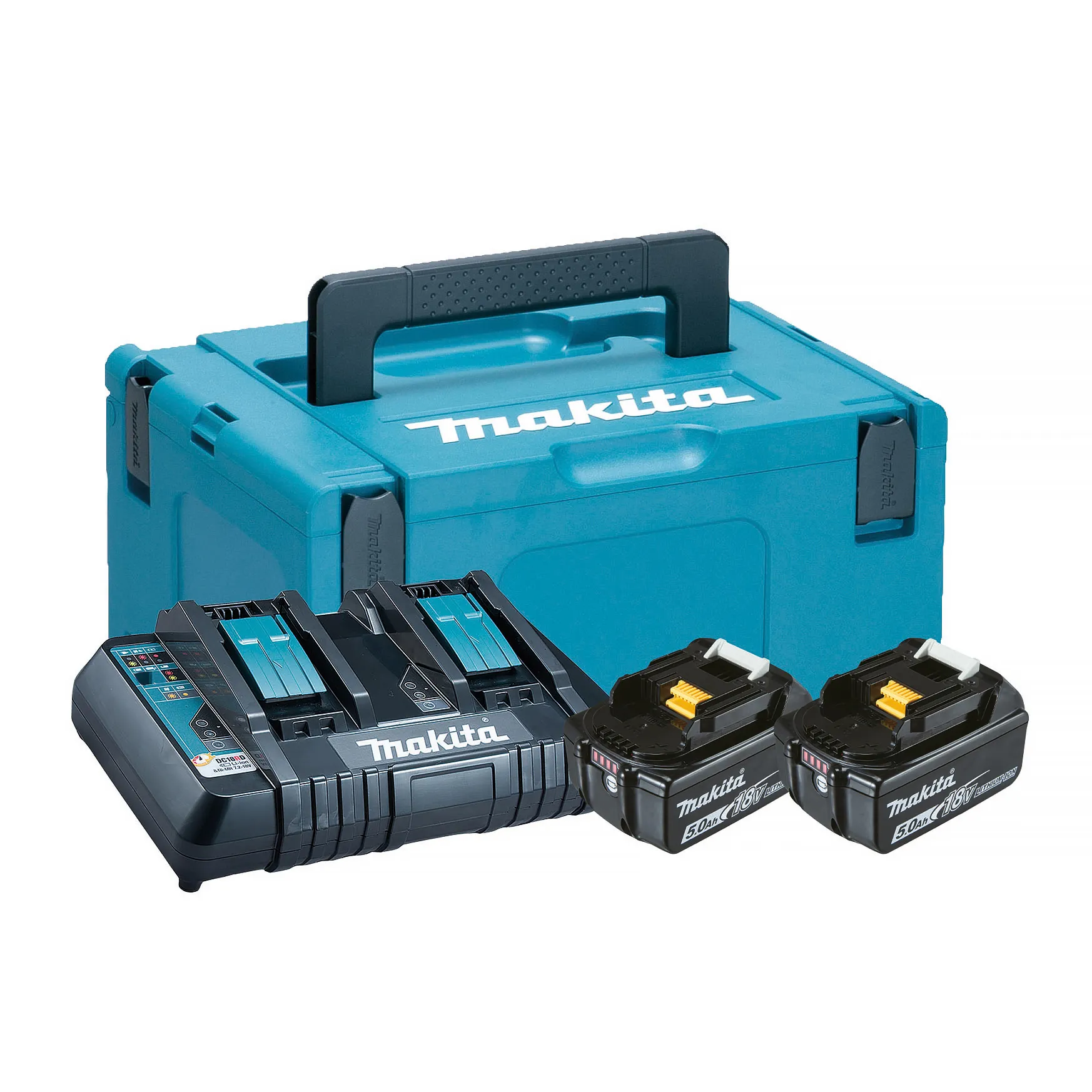 Batterikit LXT 18V, 2 st 5,0Ah-batterier, dubbelladdare & Makpac