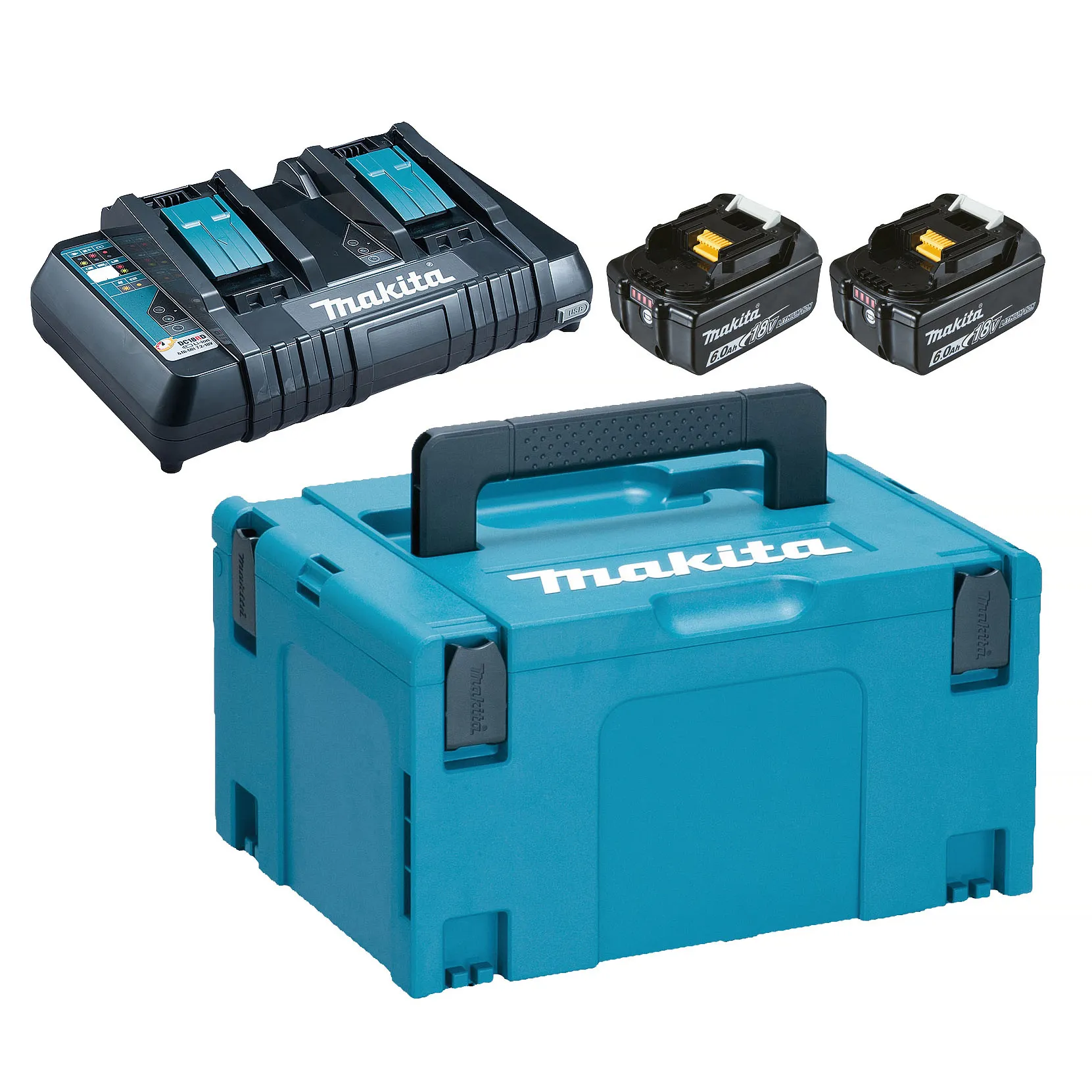 Batterikit LXT 18V, 2 st 6,0Ah-batterier, laddare DC18RD & Makpac