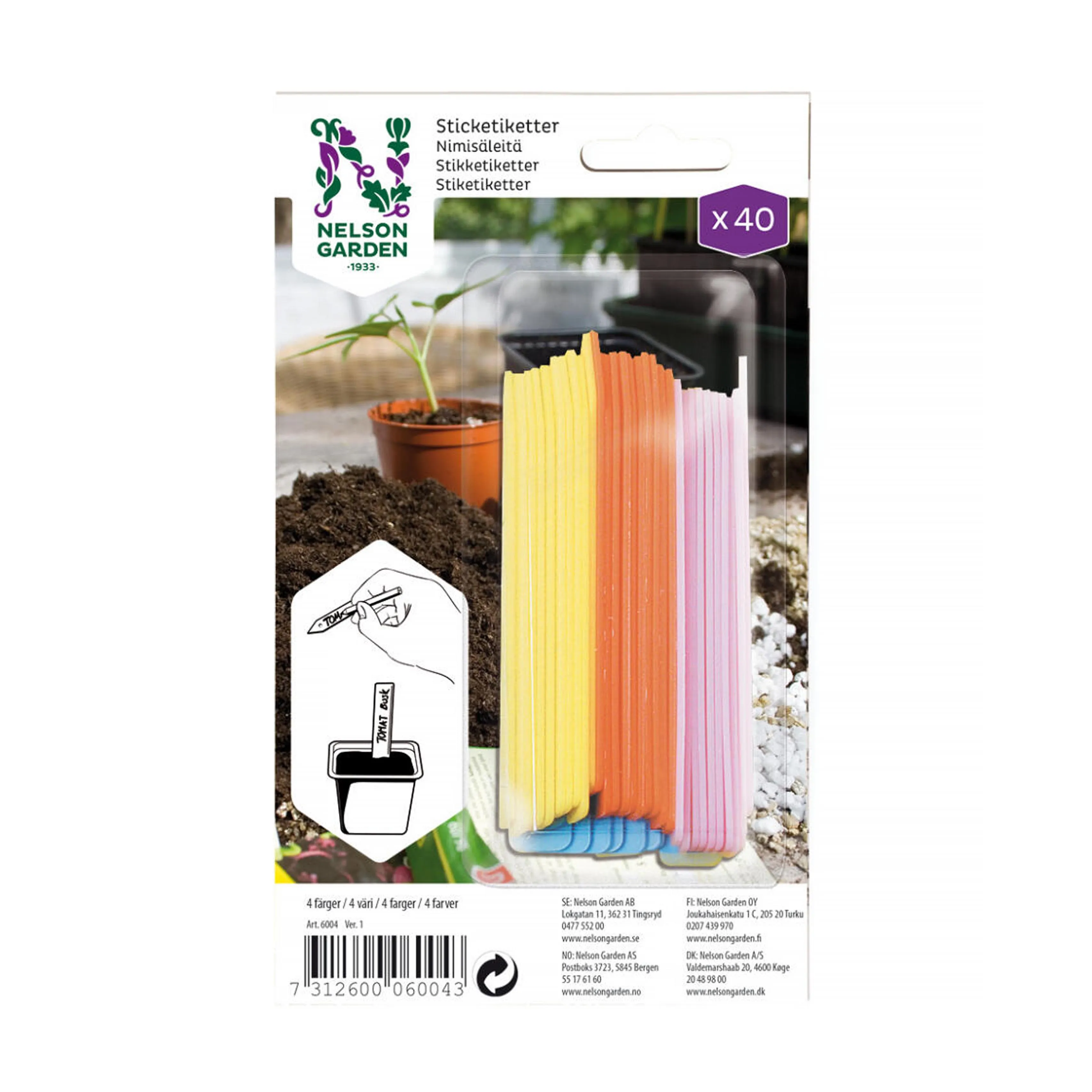 Sticketikett plast, 4 färger, 4x10 st