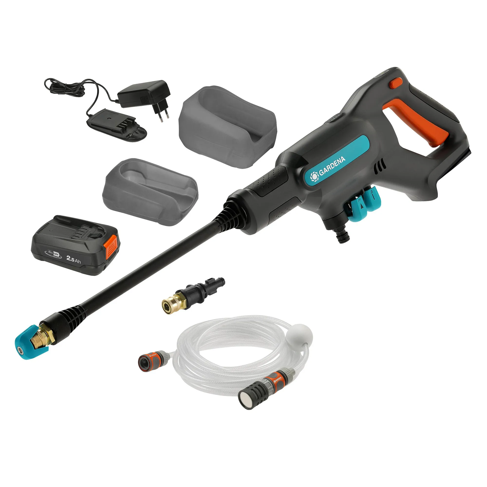 Batteridrevet mellomtrykkspyler AquaClean, komplett med batteri og lader.