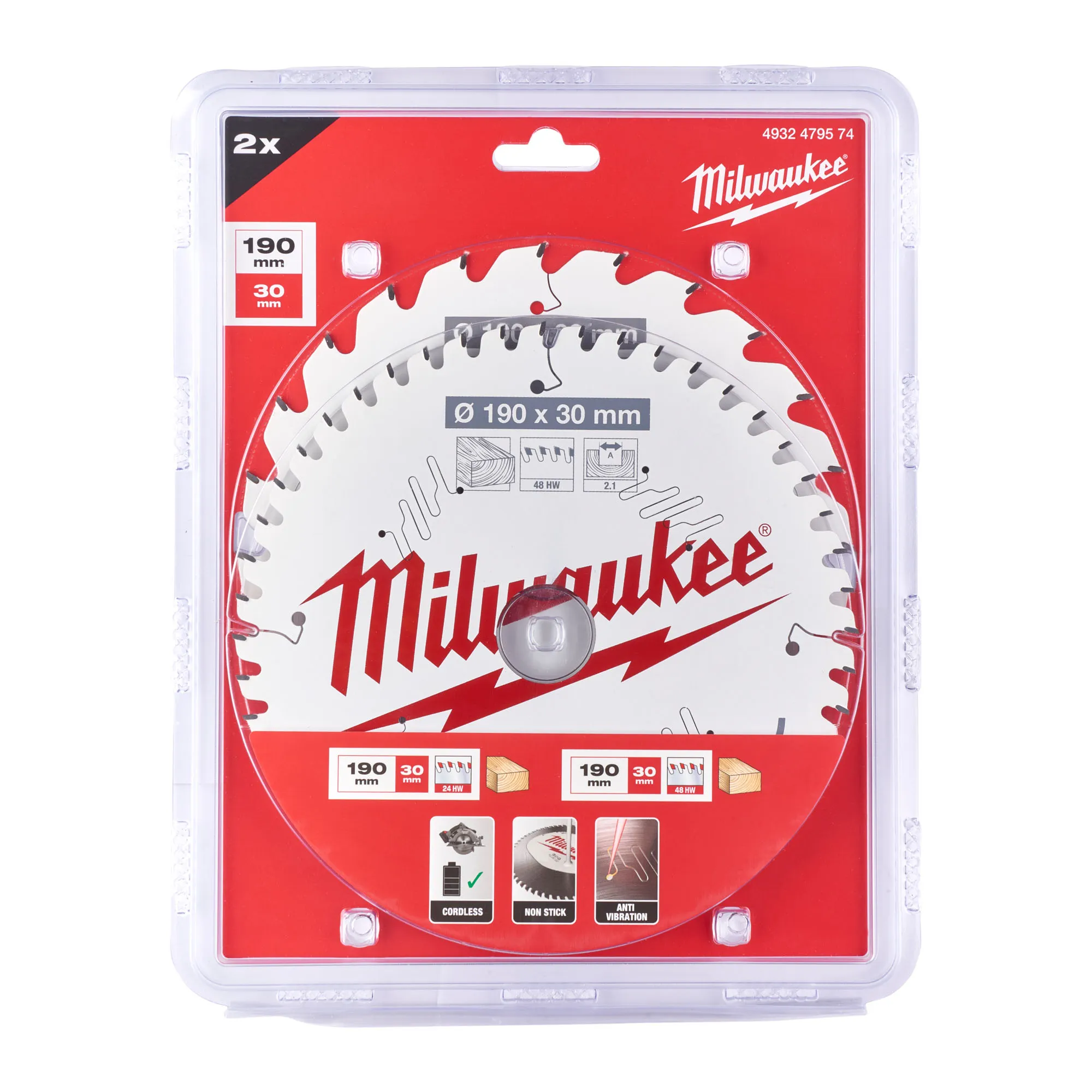 Cirkelsågklinga 190x24T/48T, 2-pack