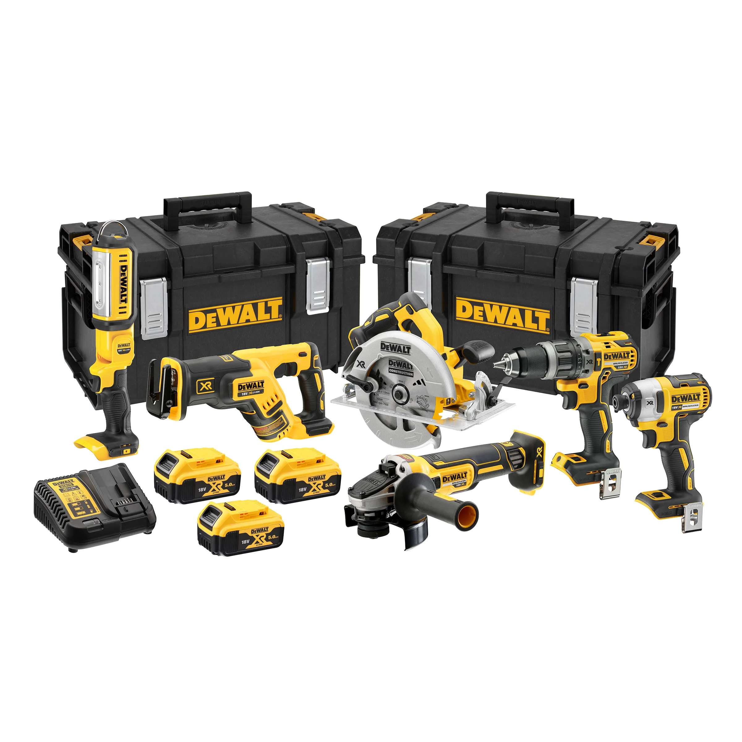 Kombikit DCK623P3 18V, med 6 stk maskiner, 3 stk 5,0Ah-batterier & lader