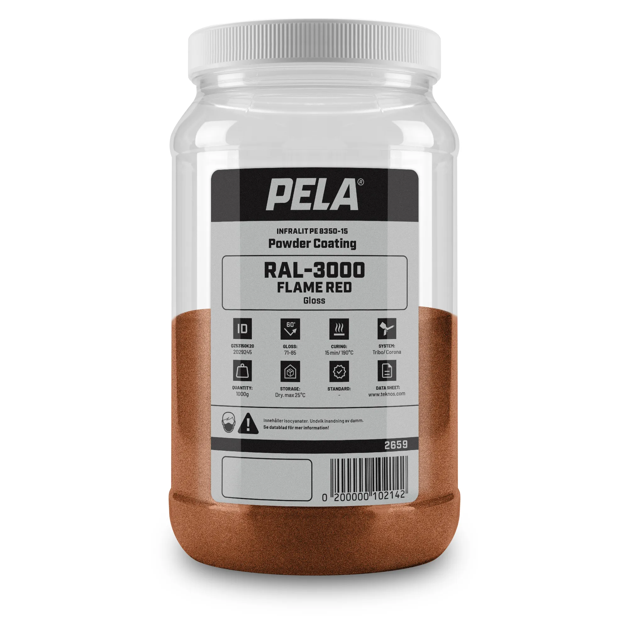 Pulverlackeringsfärg röd, 1 kg