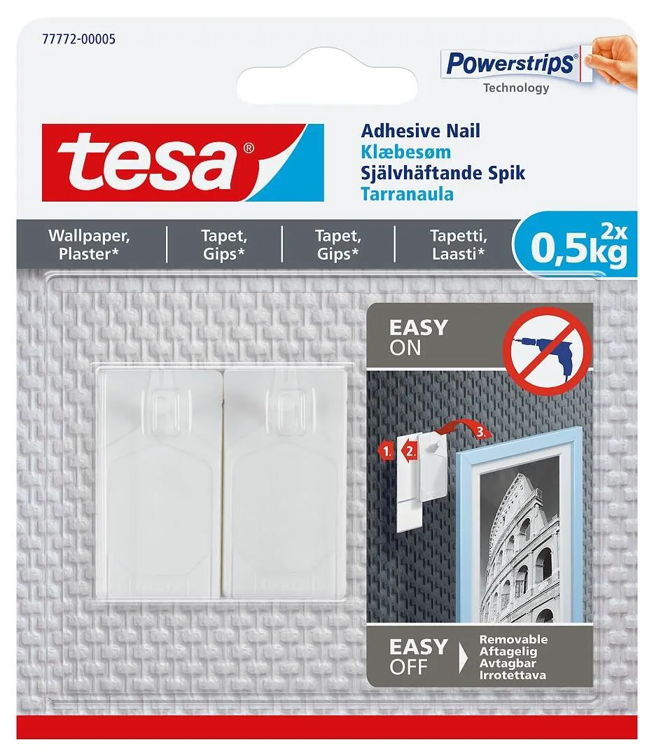 Självhäftande spik för tapet & puts, justerbar, 0,5 kg, 2-pack