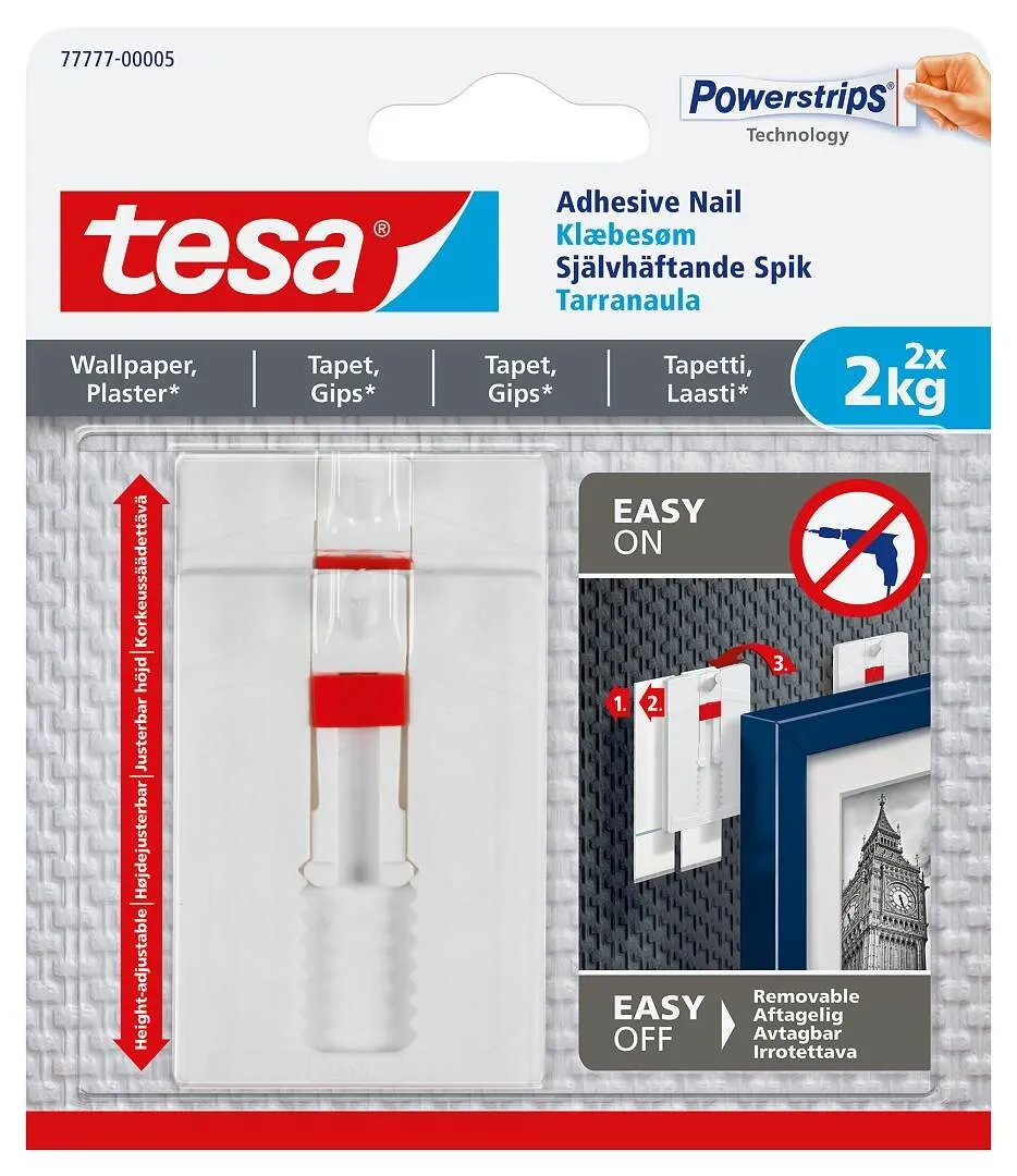 Självhäftande spik för tapet & puts, justerbar, 1 kg, 2-pack
