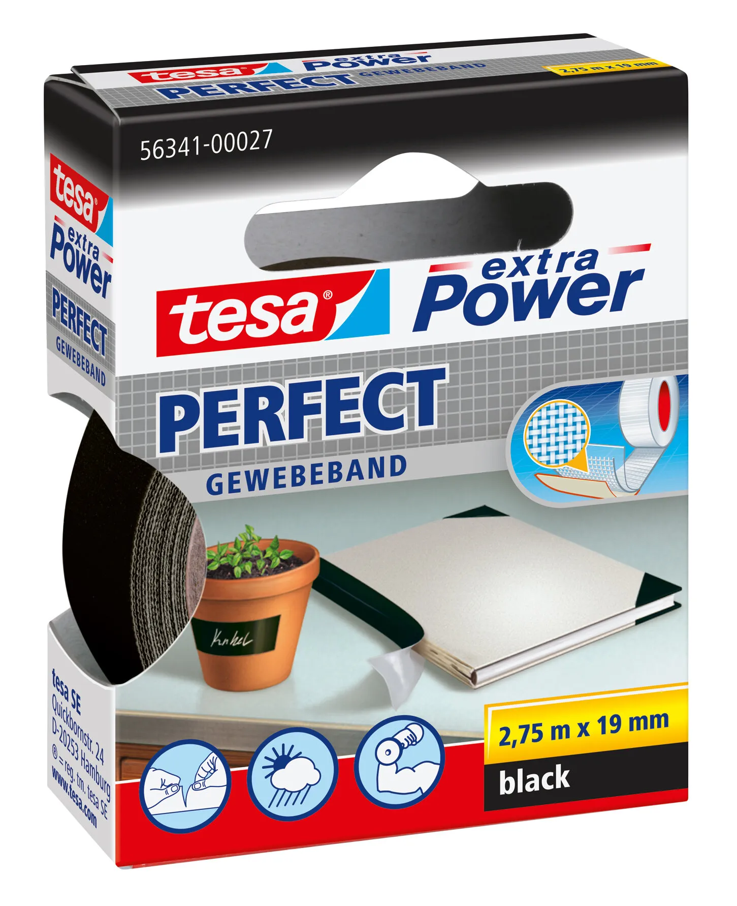 Textiltejp, svart, 19 mm,  2,75 m