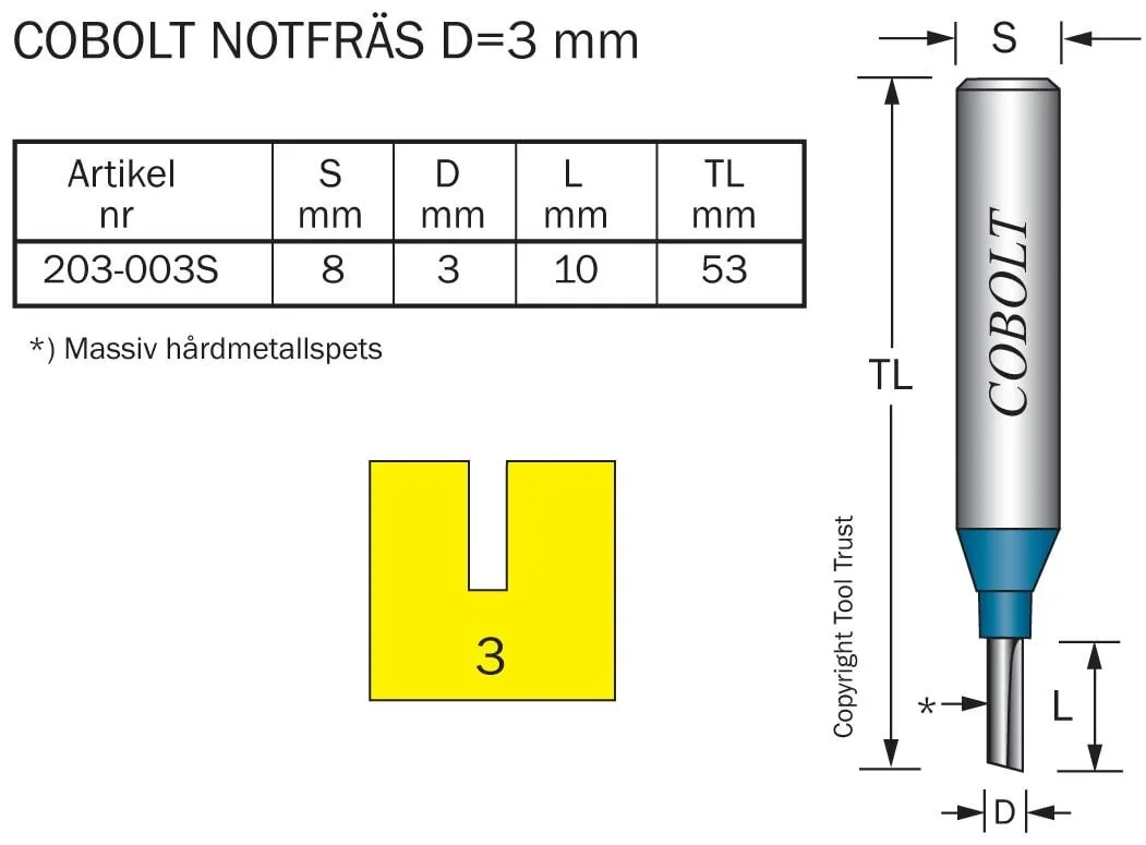 HM-notfräs 3 mm, borrande & massiv