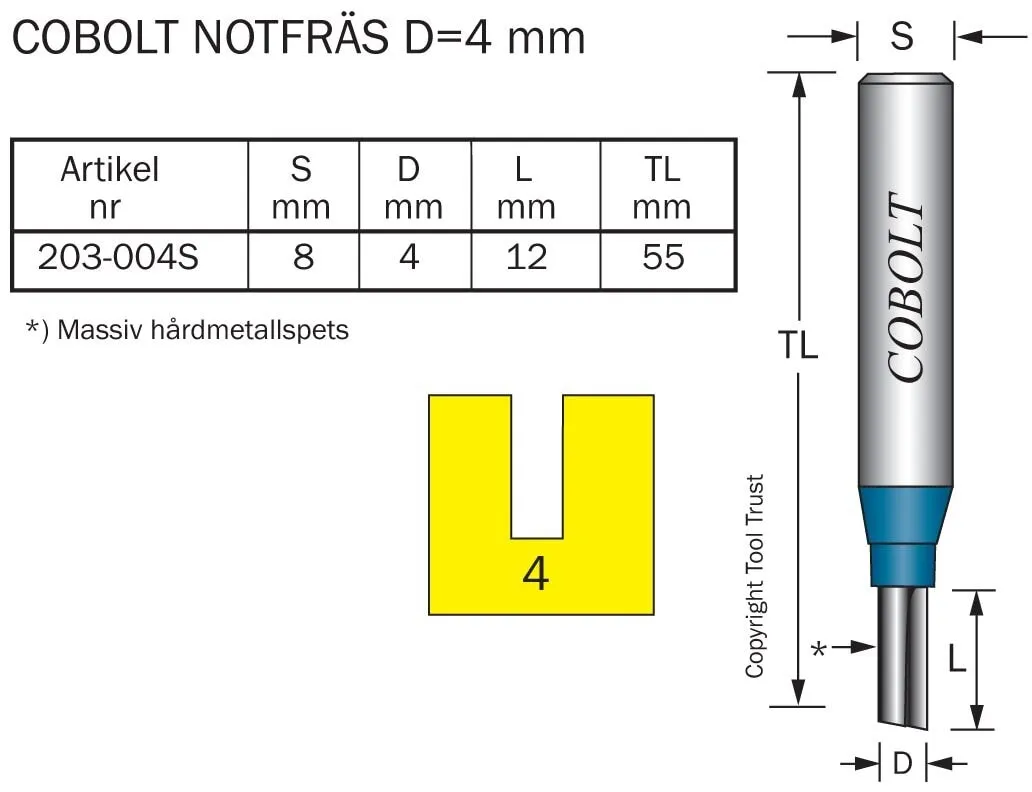 HM-notfräs 4 mm, borrande & massiv