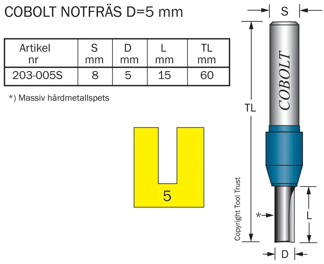HM-notfräs 5 mm, borrande & massiv