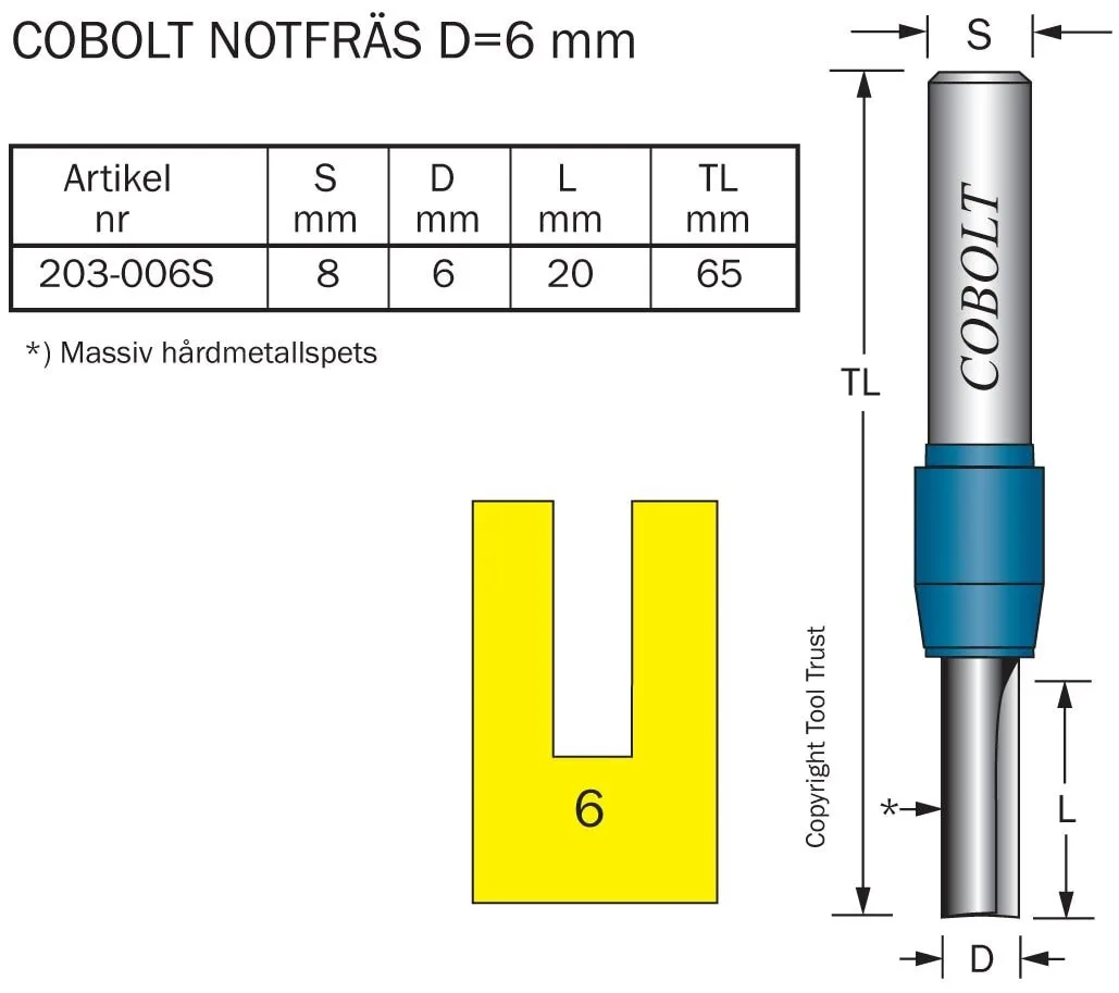 HM-notfräs 6 mm, borrande & massiv