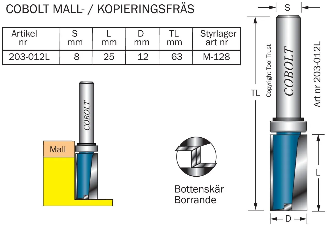 HM-mallfräs D=12 L=25 m sk kul.l