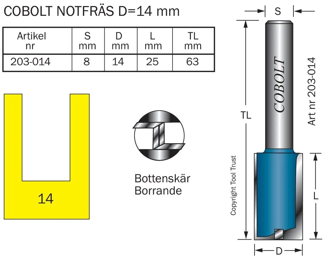 HM-notfräs 14 mm, med bottenskär