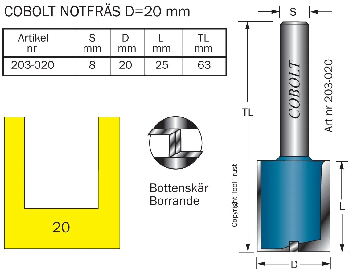 HM-notfräs 20 mm, med bottenskär