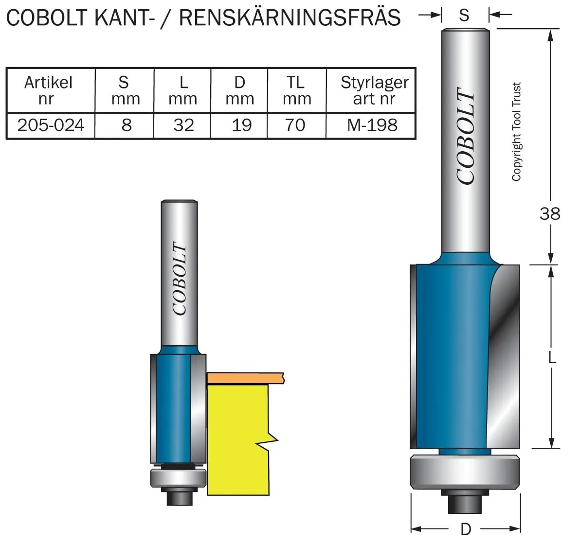 HM-kantfräs m kul.l D=19mm L=32 mm