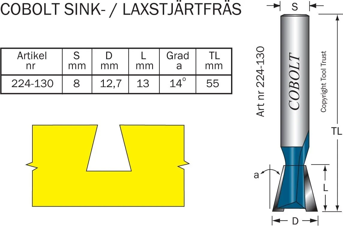 HM-sinkfräs D= 12,7 mm